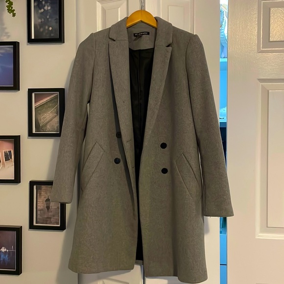 Zara outerwear Grey lined double breasted womens coat - size medium - Picture 1 of 7